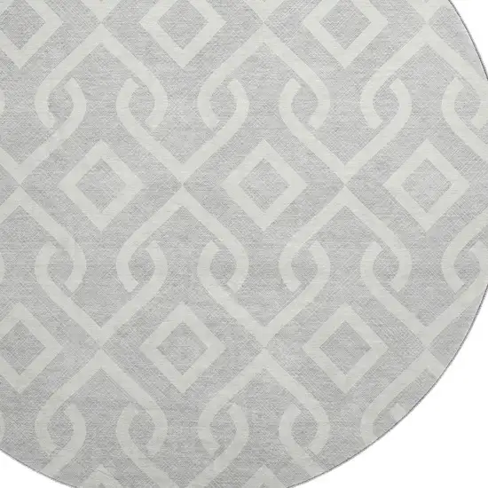 8' Silver And Ivory Geometric Washable Round Rug With UV Protection Photo 3