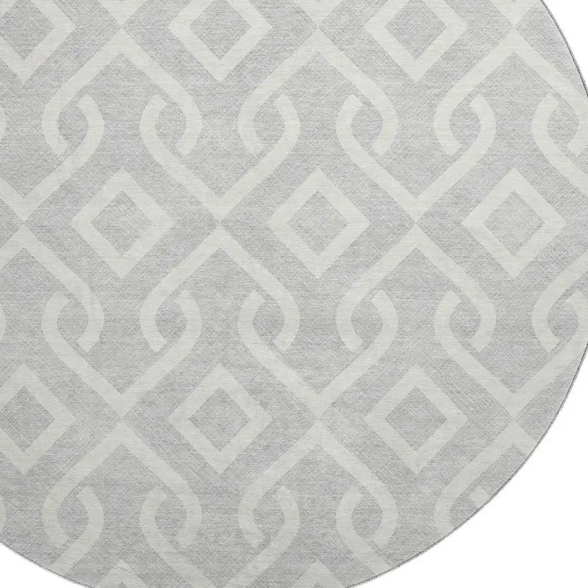 8' Silver And Ivory Geometric Washable Round Rug With UV Protection Photo 3