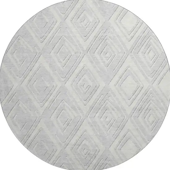 8' Silver And Ivory Geometric Washable Round Rug With UV Protection Photo 4