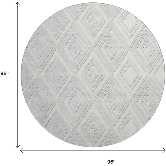 8' Silver And Ivory Geometric Washable Round Rug With UV Protection Photo 3