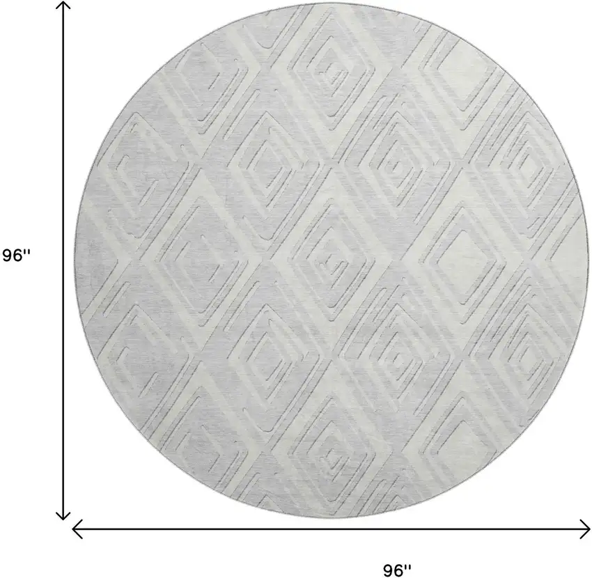 8' Silver And Ivory Geometric Washable Round Rug With UV Protection Photo 3