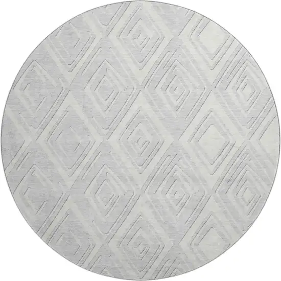 8' Silver And Ivory Geometric Washable Round Rug With UV Protection Photo 2