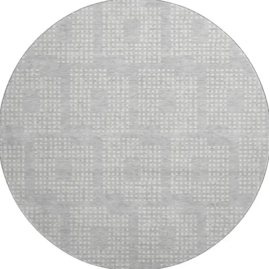 8' Silver And Ivory Geometric Washable Round Rug With UV Protection Photo 4