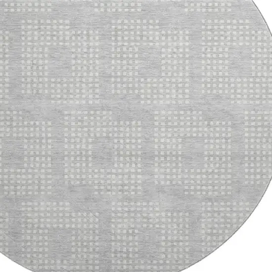 8' Silver And Ivory Geometric Washable Round Rug With UV Protection Photo 3