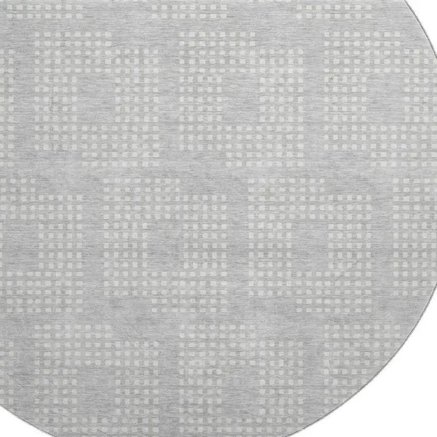 8' Silver And Ivory Geometric Washable Round Rug With UV Protection Photo 3