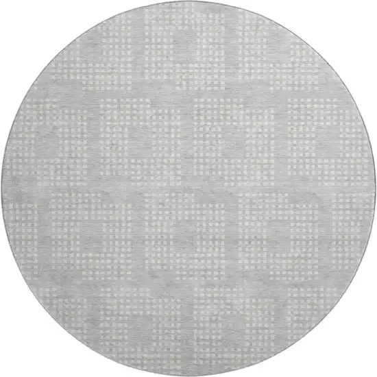 8' Silver And Ivory Geometric Washable Round Rug With UV Protection Photo 1