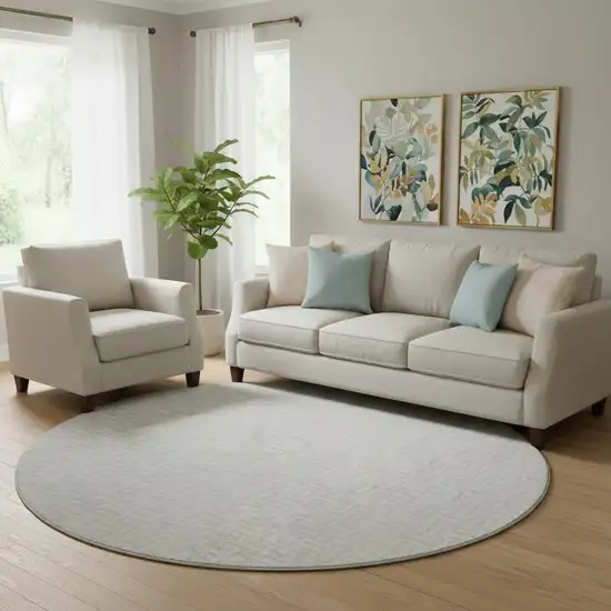 8' Silver And Ivory Geometric Washable Round Rug With UV Protection Photo 1