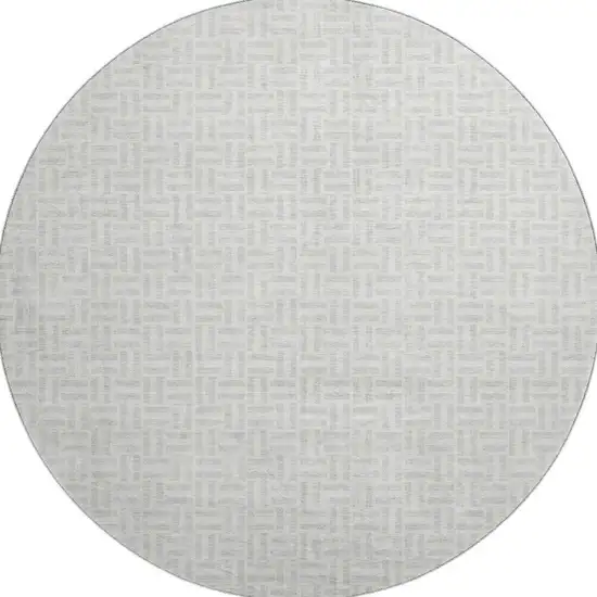 8' Silver And Ivory Geometric Washable Round Rug With UV Protection Photo 3