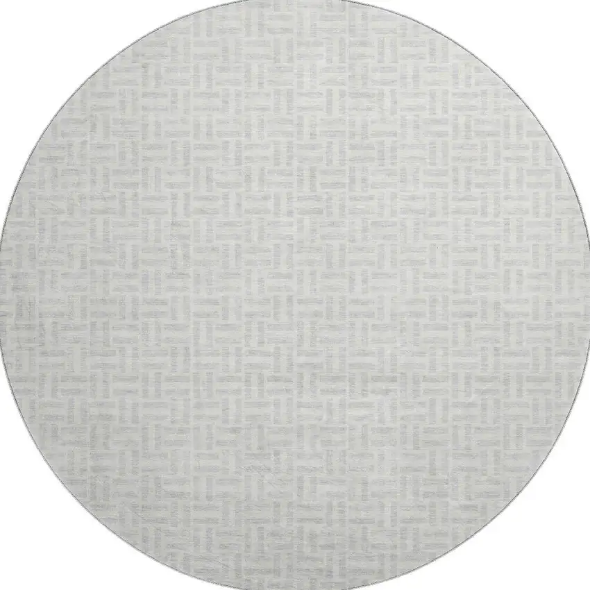 8' Silver And Ivory Geometric Washable Round Rug With UV Protection Photo 3