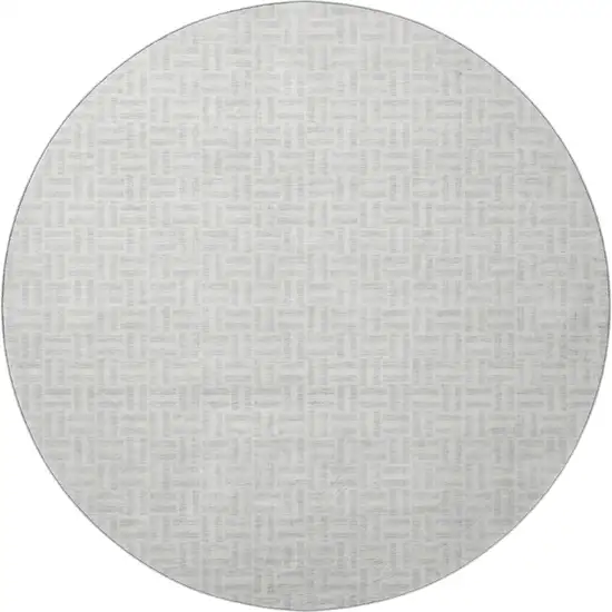 8' Silver And Ivory Geometric Washable Round Rug With UV Protection Photo 4