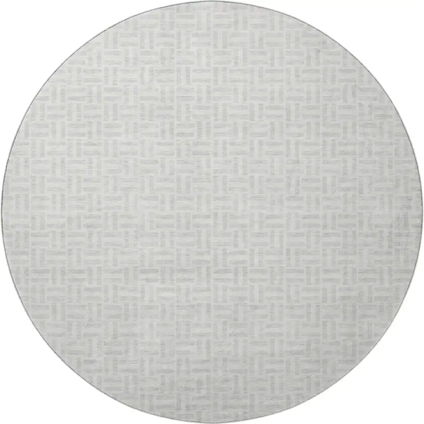 8' Silver And Ivory Geometric Washable Round Rug With UV Protection Photo 4