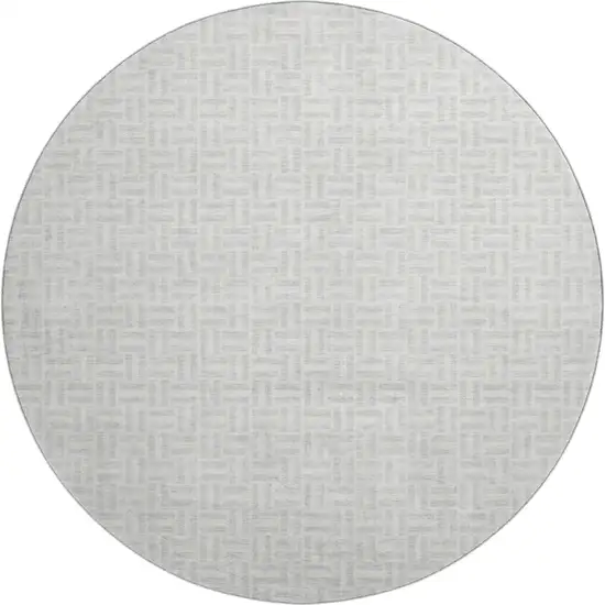 8' Silver And Ivory Geometric Washable Round Rug With UV Protection Photo 1