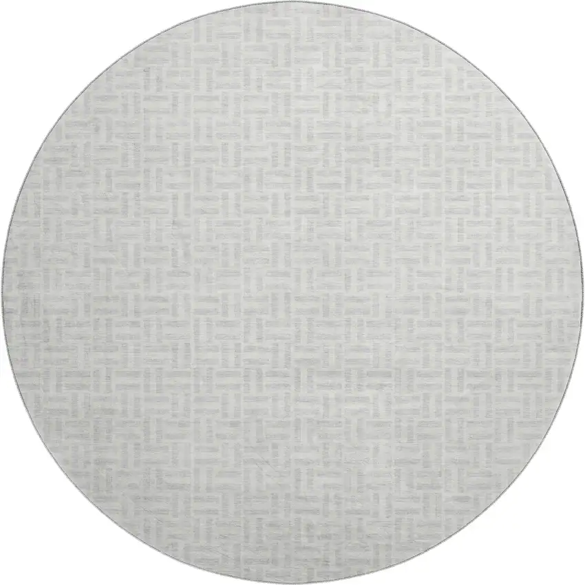 8' Silver And Ivory Geometric Washable Round Rug With UV Protection Photo 1