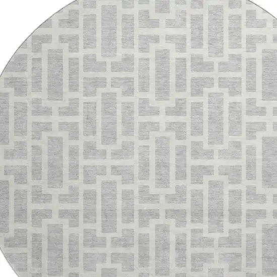 8' Silver And Ivory Geometric Washable Round Rug With UV Protection Photo 3