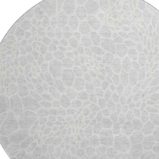 8' Silver And Ivory Geometric Washable Round Rug With UV Protection Photo 3