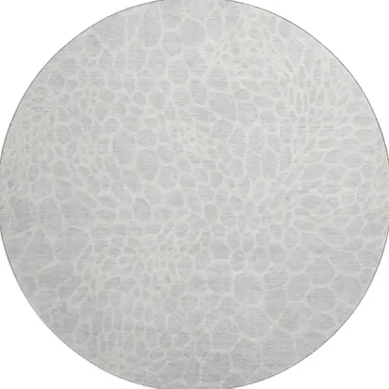 8' Silver And Ivory Geometric Washable Round Rug With UV Protection Photo 4