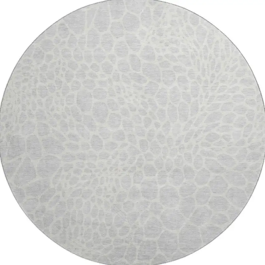 8' Silver And Ivory Geometric Washable Round Rug With UV Protection Photo 4