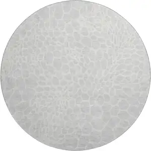 Photo of 8' Silver And Ivory Geometric Washable Round Rug With UV Protection