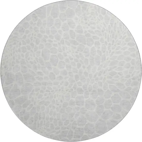 8' Silver And Ivory Geometric Washable Round Rug With UV Protection Photo 1