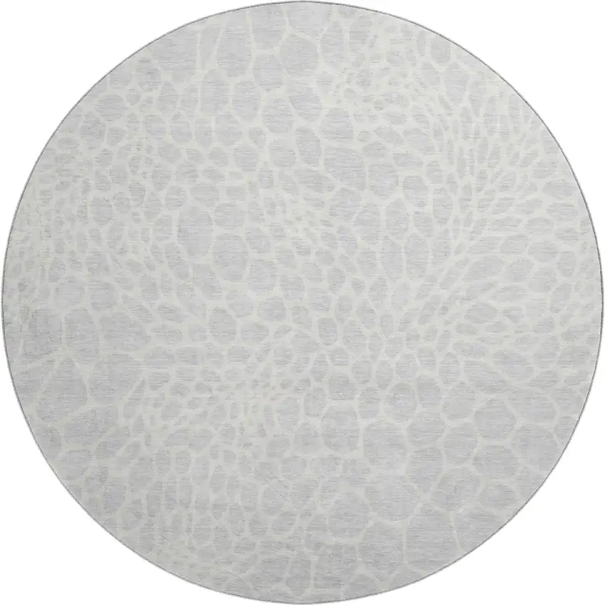 8' Silver And Ivory Geometric Washable Round Rug With UV Protection Photo 1