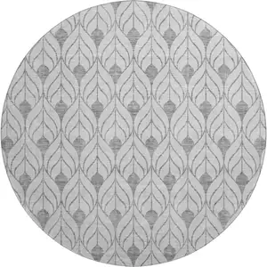 Photo of 8' Silver And Ivory Geometric Washable Round Rug With UV Protection