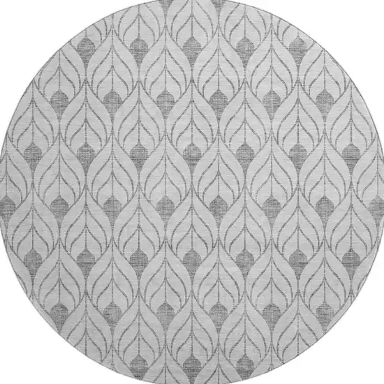8' Silver And Ivory Geometric Washable Round Rug With UV Protection Photo 3