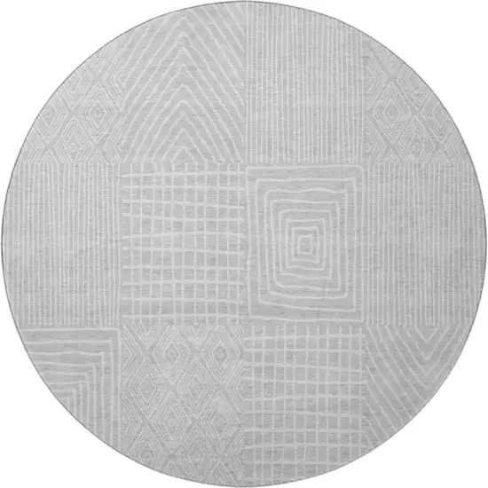 8' Silver And Ivory Geometric Washable Round Rug With UV Protection Photo 3