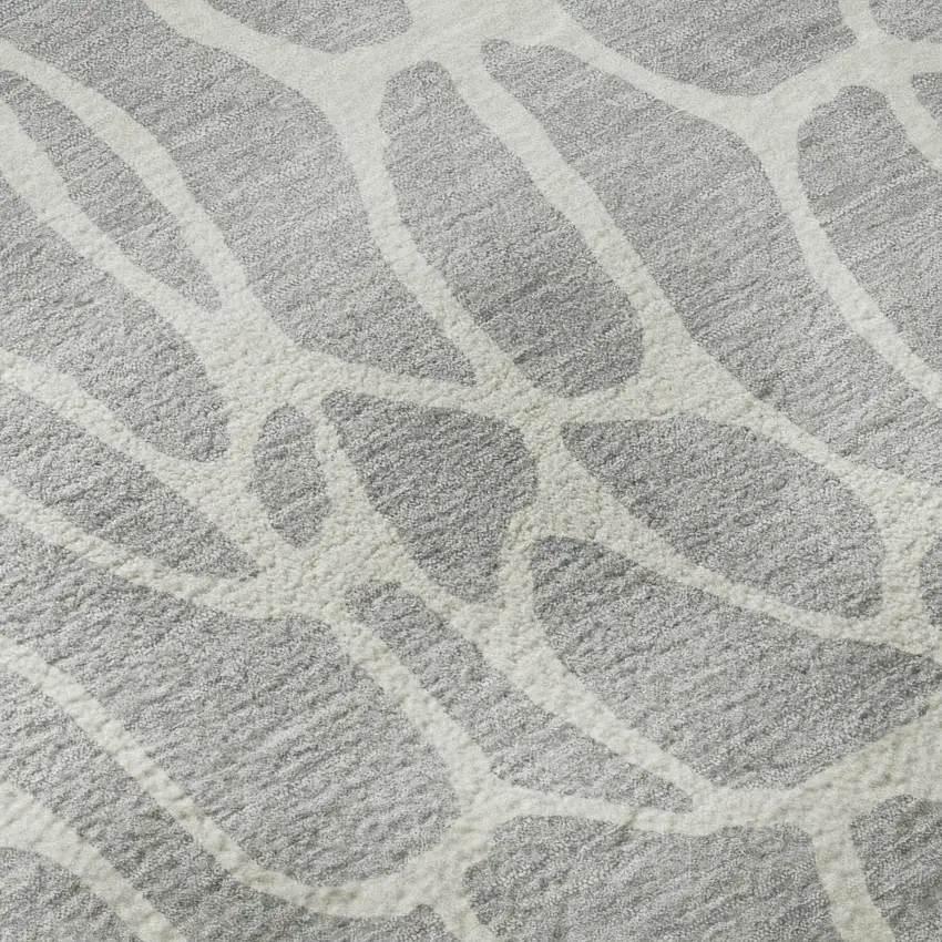 8' Silver And Ivory Geometric Washable Round Rug With UV Protection Photo 9