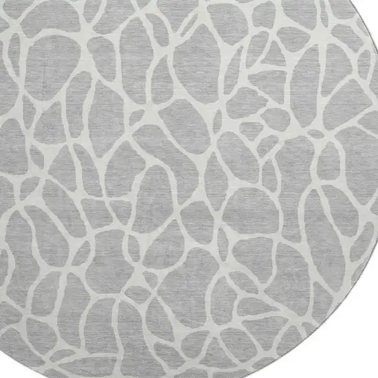 8' Silver And Ivory Geometric Washable Round Rug With UV Protection Photo 2