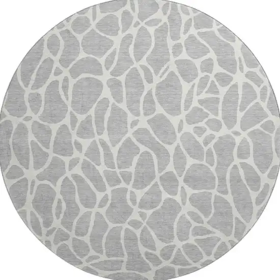8' Silver And Ivory Geometric Washable Round Rug With UV Protection Photo 3