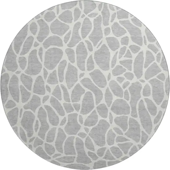 8' Silver And Ivory Geometric Washable Round Rug With UV Protection Photo 1