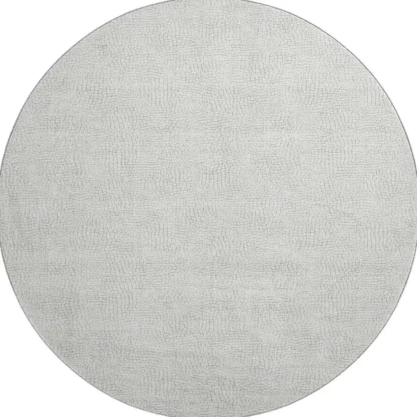 8' Silver And Ivory Geometric Washable Round Rug With UV Protection Photo 3