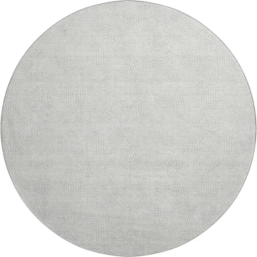 8' Silver And Ivory Geometric Washable Round Rug With UV Protection Photo 1