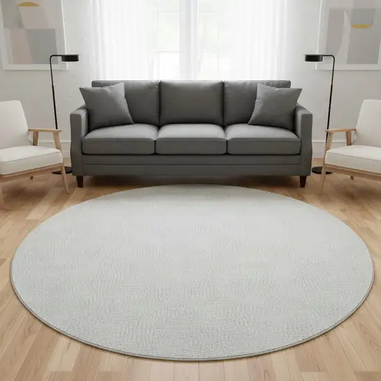 8' Silver And Ivory Geometric Washable Round Rug With UV Protection Photo 2