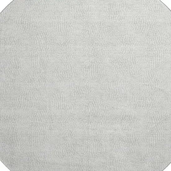 8' Silver And Ivory Geometric Washable Round Rug With UV Protection Photo 2