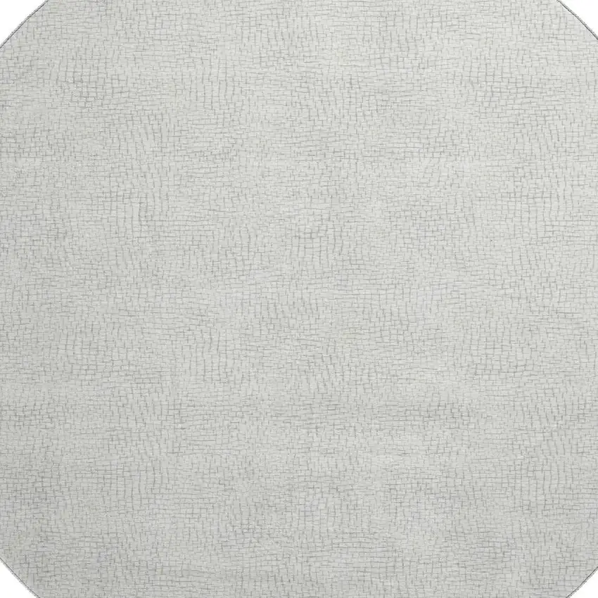 8' Silver And Ivory Geometric Washable Round Rug With UV Protection Photo 2