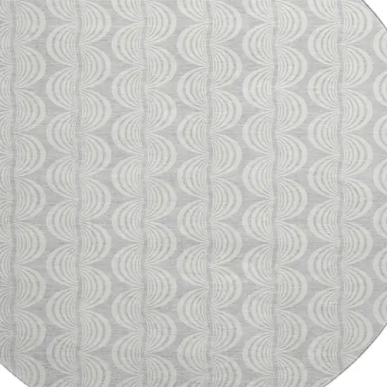 8' Silver And Ivory Ogee Washable Round Rug With UV Protection Photo 2