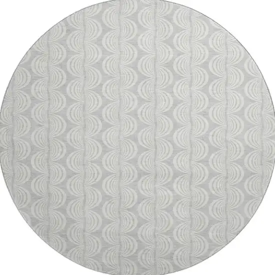8' Silver And Ivory Ogee Washable Round Rug With UV Protection Photo 3