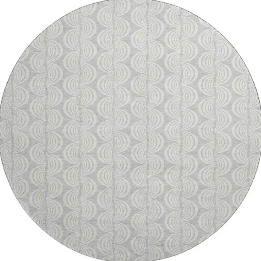 8' Silver And Ivory Ogee Washable Round Rug With UV Protection Photo 3