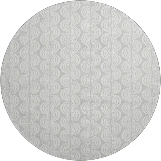 8' Silver And Ivory Ogee Washable Round Rug With UV Protection Photo 1