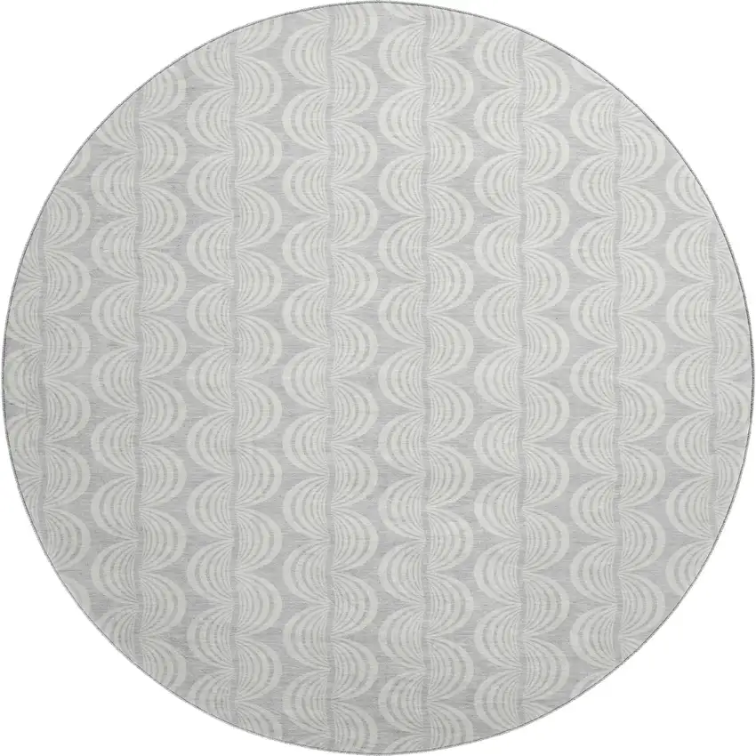 8' Silver And Ivory Ogee Washable Round Rug With UV Protection Photo 1