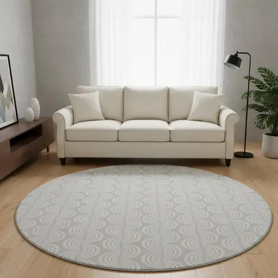 8' Silver And Ivory Ogee Washable Round Rug With UV Protection Photo 2