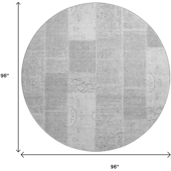 8' Silver And Ivory Patchwork Washable Round Rug With UV Protection Photo 3