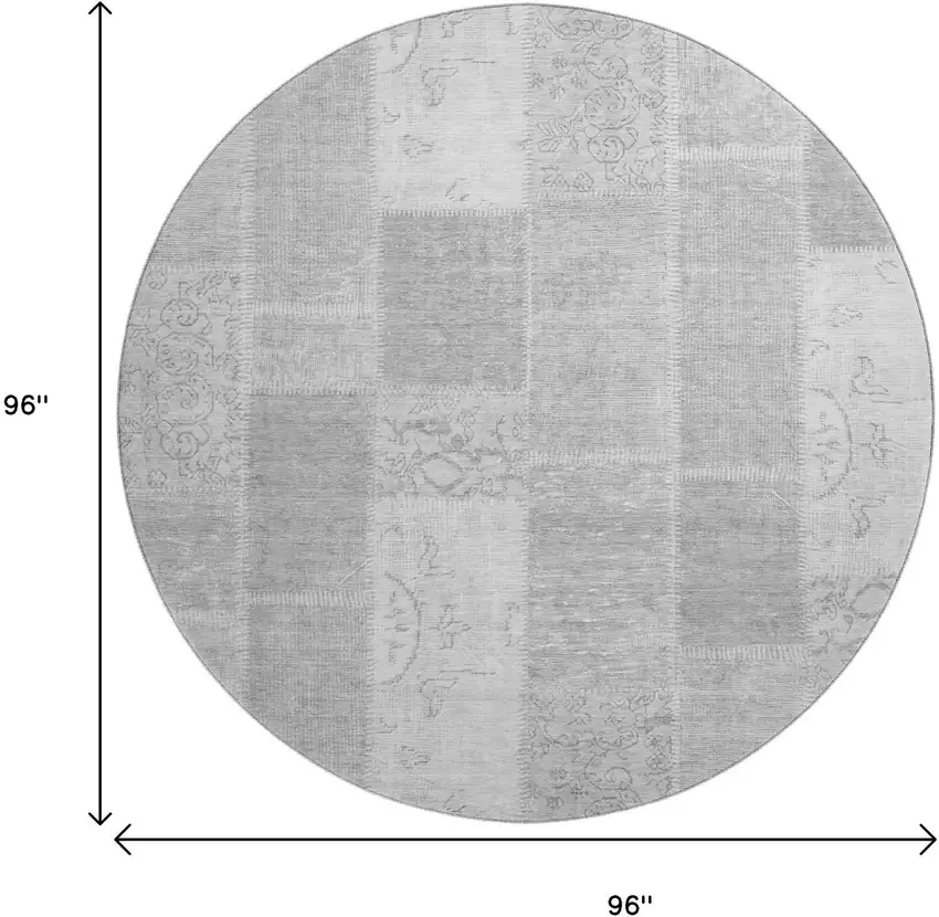 8' Silver And Ivory Patchwork Washable Round Rug With UV Protection Photo 3