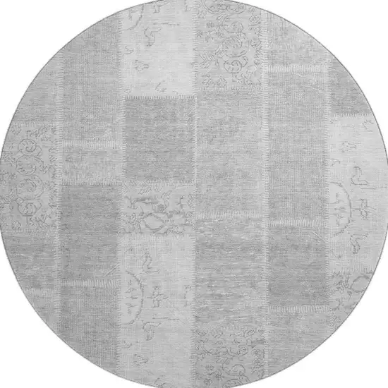 8' Silver And Ivory Patchwork Washable Round Rug With UV Protection Photo 4