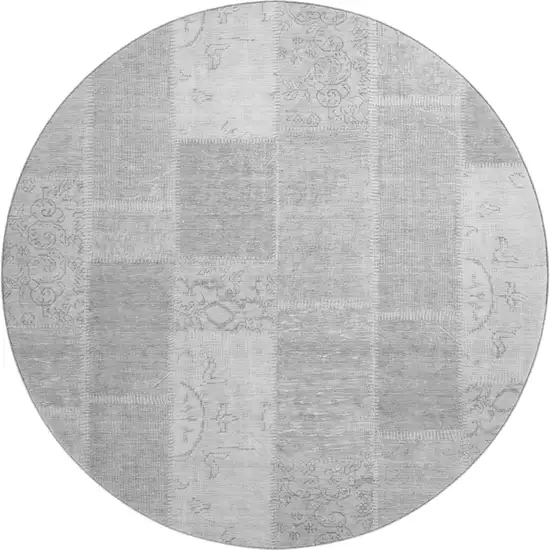 8' Silver And Ivory Patchwork Washable Round Rug With UV Protection Photo 1