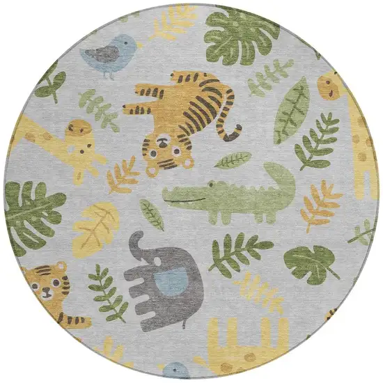8' Silver And Ivory Round Abstract Washable Indoor Outdoor Area Rug Photo 3