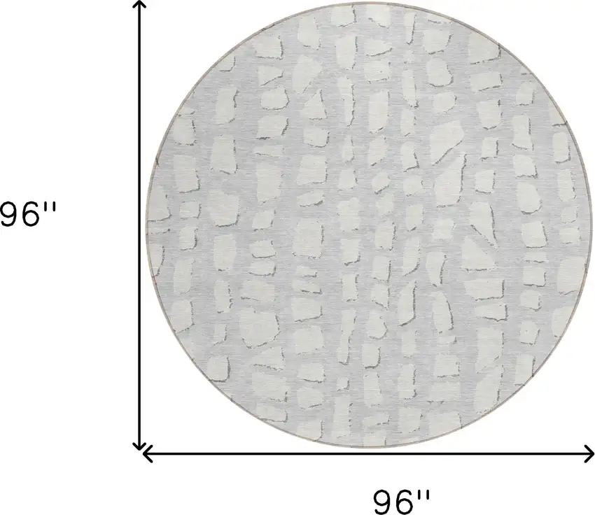 8' Silver And Ivory Round Abstract Washable Indoor Outdoor Area Rug Photo 7
