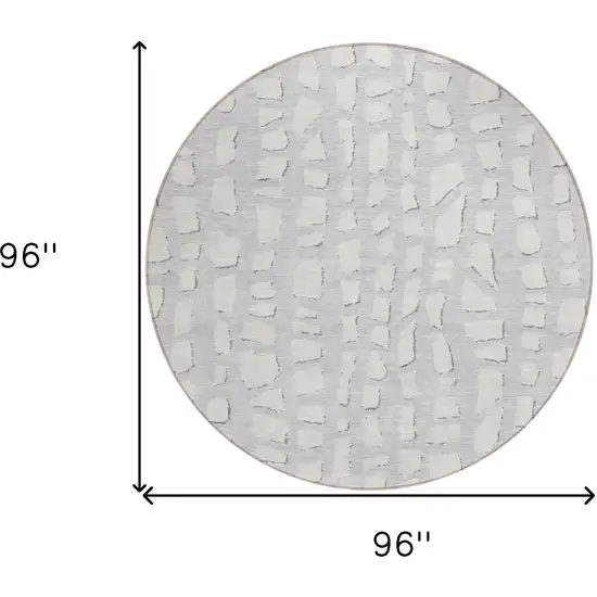 8' Silver And Ivory Round Abstract Washable Indoor Outdoor Area Rug Photo 7
