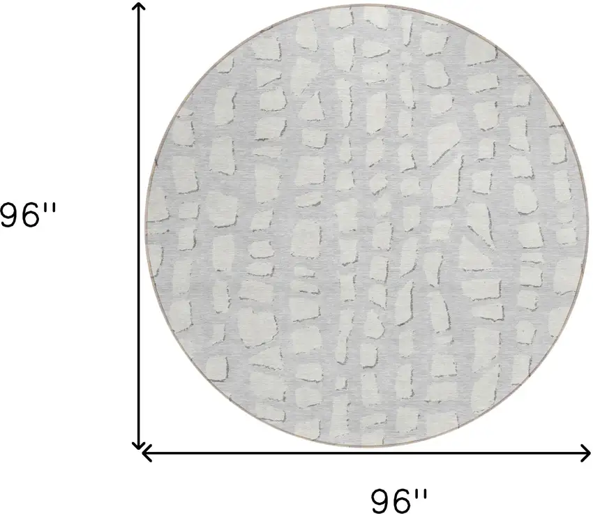 8' Silver And Ivory Round Abstract Washable Indoor Outdoor Area Rug Photo 7